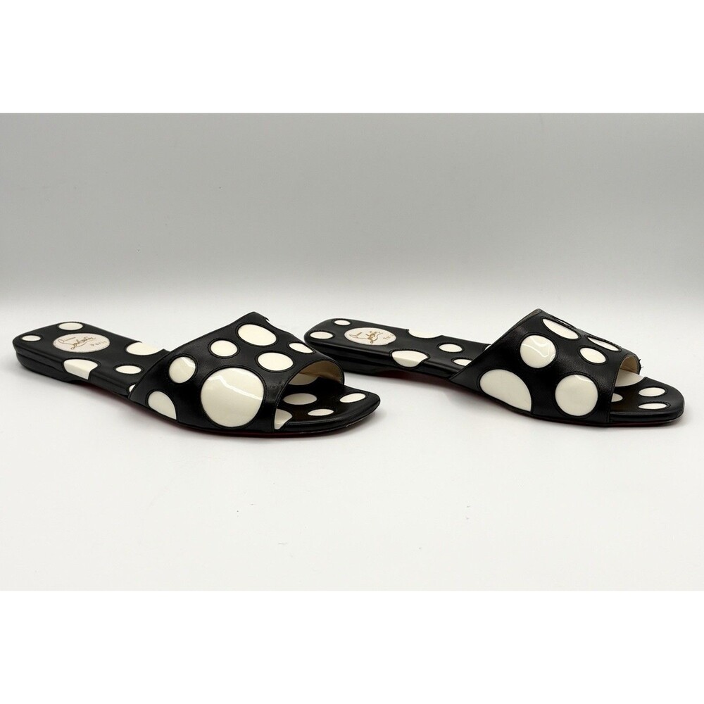 Christian Louboutin Black & White Polka Dot Leather Sandals Slides Sz EU 37.5 - Picture 3 of 13